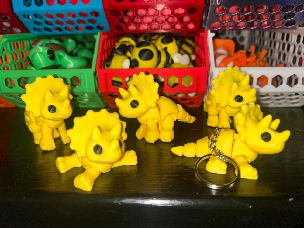 Tipsy Triceratops Keychain. Articulated moving parts!
